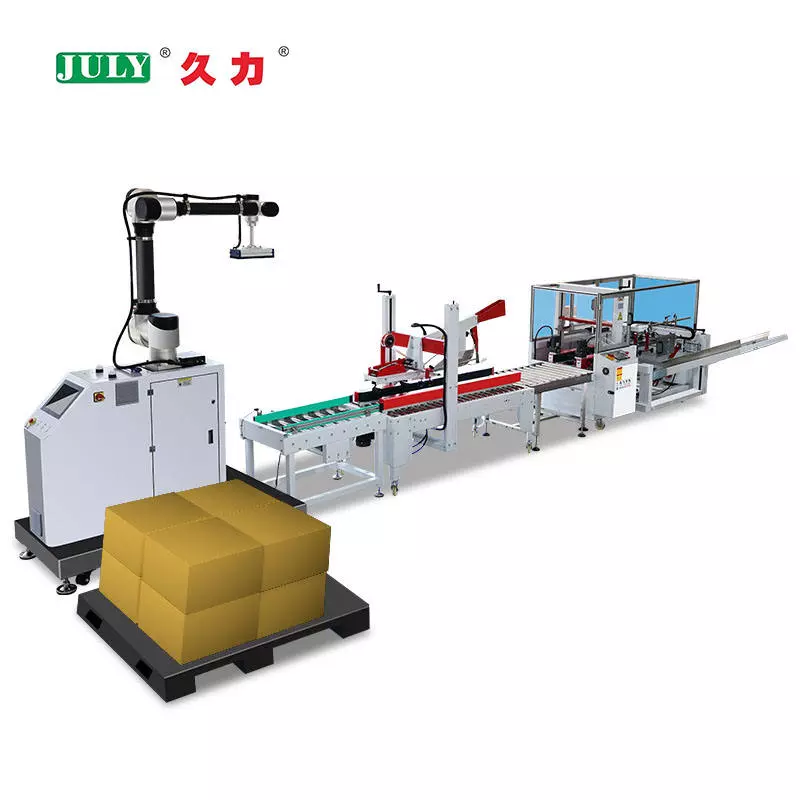 Fully automatic box sealing and palletizing production line